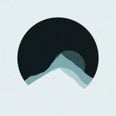 Renkli kayalık dağlar siluet sanat logosu tasarımı illüstrasyonu 