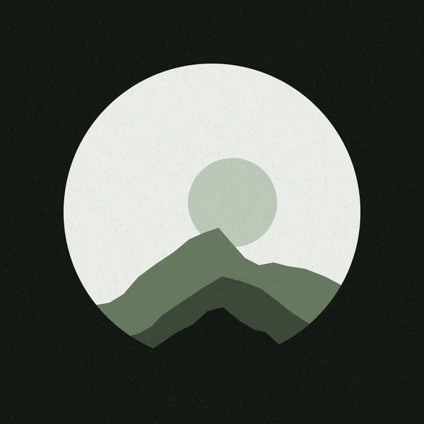 Donkergroene Kleur Bergen Rotsen Silhouet Kunst Logo Ontwerp Illustratie — Stockvector