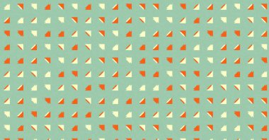 Renkli üçgenlerden yapılmış yerli görünümlü şekillerin vektör şablonu. Basit arkaplanı olan üretken sanat  