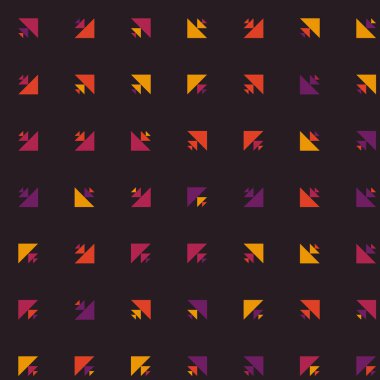 Kare vektör şablonu ve birden fazla üçgenden yapılmış ok figürleri. Düz arkaplan ile üretken sanat 