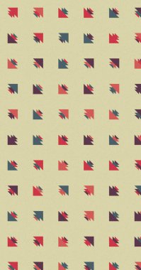 Renkli üçgenlerden yapılmış yerli görünümlü şekillerin vektör şablonu. Basit arkaplanı olan üretken sanat  