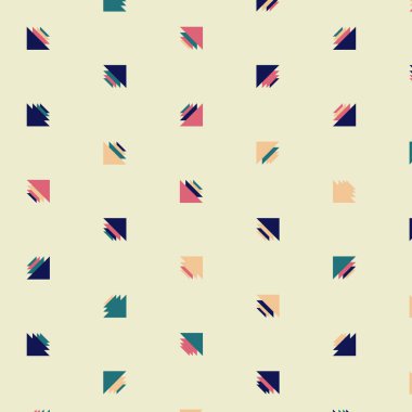 Kare vektör şablonu ve birden fazla üçgenden yapılmış ok figürleri. Düz arkaplan ile üretken sanat 