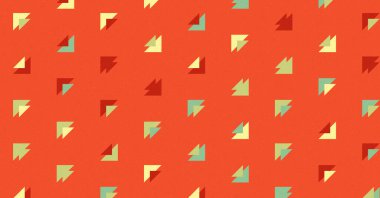 Renkli üçgenlerden yapılmış yerli görünümlü şekillerin vektör şablonu. Basit arkaplanı olan üretken sanat  