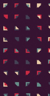 Renkli üçgenlerden oluşan rastgele soyut yerli görünümlü figürler. Sade arkaplanda duvar kağıdı ya da tekstil şablonu 