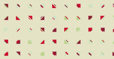 Renkli üçgenlerden yapılmış yerli görünümlü şekillerin vektör şablonu. Basit arkaplanı olan üretken sanat  