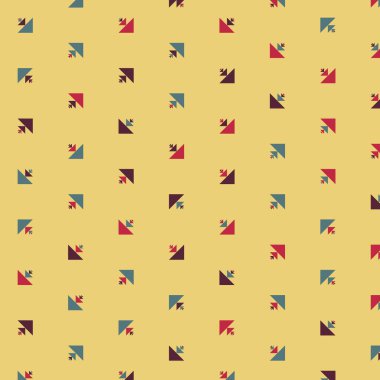 Kare vektör şablonu ve birden fazla üçgenden yapılmış ok figürleri. Düz arkaplan ile üretken sanat 