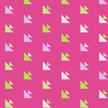 Renkli üçgenlerden yapılmış yerli görünümlü şekillerin vektör şablonu. Basit arkaplanı olan üretken sanat  