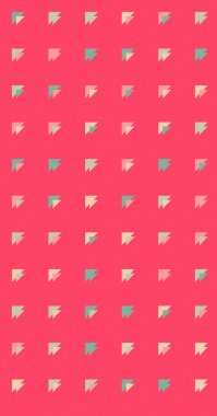 Renkli üçgenlerden yapılmış yerli görünümlü şekillerin vektör şablonu. Basit arkaplanı olan üretken sanat  