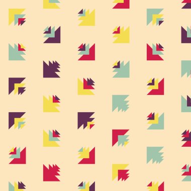 Kare vektör şablonu ve birden fazla üçgenden yapılmış ok figürleri. Düz arkaplan ile üretken sanat 