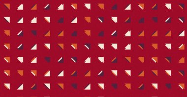 Renkli üçgenlerden yapılmış yerli görünümlü şekillerin vektör şablonu. Basit arkaplanı olan üretken sanat  