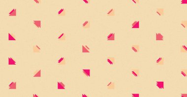 Renkli üçgenlerden yapılmış yerli görünümlü şekillerin vektör şablonu. Basit arkaplanı olan üretken sanat  