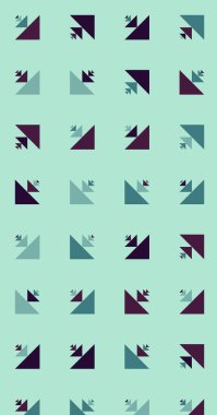 Çoklu üçgenden yapılmış ok şekilli dikey vektör şablonu. Düz arkaplan ile üretken sanat 