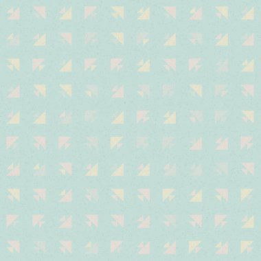 Renkli üçgenlerden yapılmış yerli görünümlü şekillerin vektör şablonu. Basit arkaplanı olan üretken sanat  