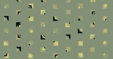 Renkli üçgenlerden yapılmış yerli görünümlü şekillerin vektör şablonu. Basit arkaplanı olan üretken sanat  