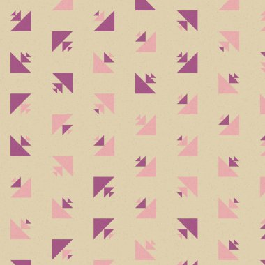 Renkli üçgenlerden yapılmış yerli görünümlü şekillerin vektör şablonu. Basit arkaplanı olan üretken sanat  