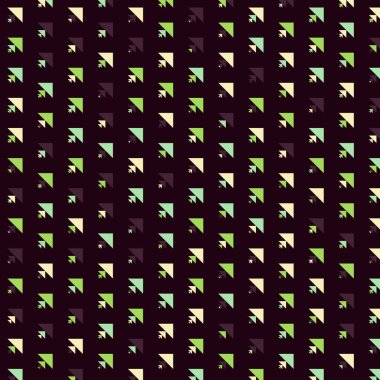 Kare vektör şablonu ve birden fazla üçgenden yapılmış ok figürleri. Düz arkaplan ile üretken sanat 