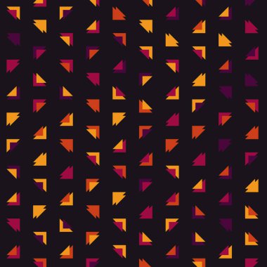 Renkli üçgenlerden oluşan soyut şekillerle kare vektör şablonu. Düz arkaplan ile üretken sanat  