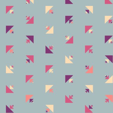 Renkli üçgenlerden oluşan soyut şekillerle kare vektör şablonu. Düz arkaplan ile üretken sanat  