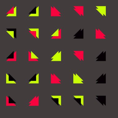 Renkli üçgenlerden oluşan soyut şekillerle kare vektör şablonu. Düz arkaplan ile üretken sanat  