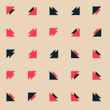 Kare vektör şablonu ve birden fazla üçgenden yapılmış ok figürleri. Düz arkaplan ile üretken sanat 