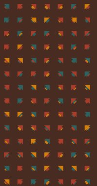 Uzun dikey vektör şablonu ve soyut üçgenlerden oluşan şekiller. Düz arkaplan ile üretken sanat  