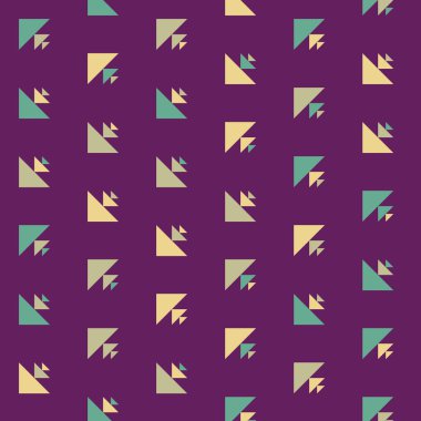 Kare vektör şablonu ve birden fazla üçgenden yapılmış ok figürleri. Düz arkaplan ile üretken sanat 