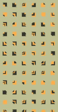 Uzun dikey vektör şablonu ve soyut üçgenlerden oluşan şekiller. Düz arkaplan ile üretken sanat  