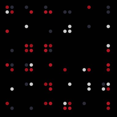 Noktalardan oluşan soyut şekillerle kare vektör şablonu. Renkli arka plana sahip üretken sanat 