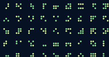 Noktalardan oluşan uzun yatay vektör şablonu. Renkli arka plana sahip üretken sanat 