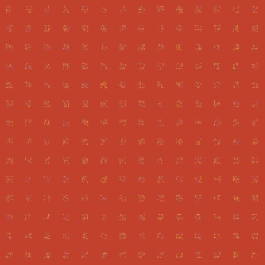 Noktalardan oluşan soyut şekillerle kare vektör şablonu. Renkli arka plana sahip üretken sanat 