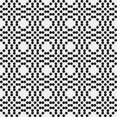 Beyaz arkaplanda siyah noktaların soyut desen süslemesi, üretken hesaplama sanatı çizimi, simetrik, geometrik, tek renkli arkaplan