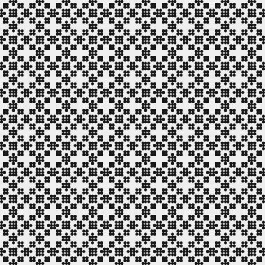 Siyah noktaların soyut desen süslemesi, daireler, beyaz arkaplanda, üretken hesaplama sanatı çizimi, simetrik, geometrik tek renkli arkaplan