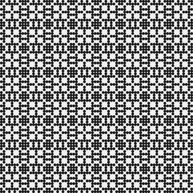 Beyaz arkaplanda siyah noktaların soyut desen süslemesi, üretken hesaplama sanatı çizimi, simetrik, geometrik, tek renkli arkaplan