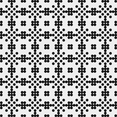 Beyaz arkaplanda siyah noktaların soyut desen süslemesi, üretken hesaplama sanatı çizimi, simetrik, geometrik, tek renkli arkaplan