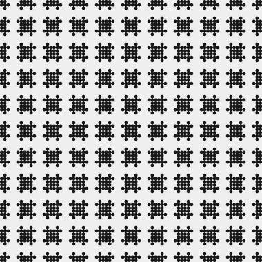 Siyah noktaların soyut desen süslemesi, daireler, beyaz arkaplanda, üretken hesaplama sanatı çizimi, simetrik, geometrik tek renkli arkaplan