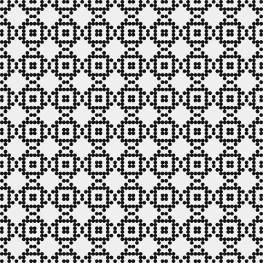 Beyaz arkaplanda siyah noktaların soyut desen süslemesi, üretken hesaplama sanatı çizimi, simetrik, geometrik, tek renkli arkaplan