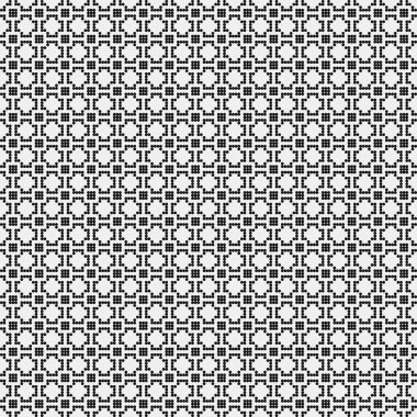 Siyah noktaların soyut desen süslemesi, daireler, beyaz arkaplanda, üretken hesaplama sanatı çizimi, simetrik, geometrik tek renkli arkaplan