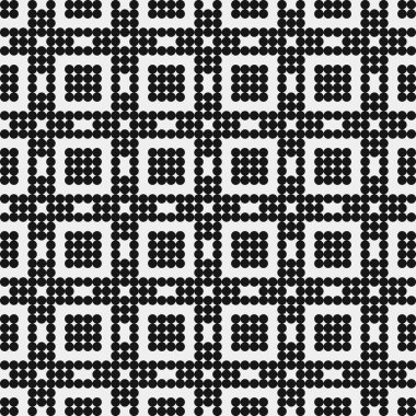 Beyaz arkaplanda siyah noktaların soyut desen süslemesi, üretken hesaplama sanatı çizimi, simetrik, geometrik, tek renkli arkaplan