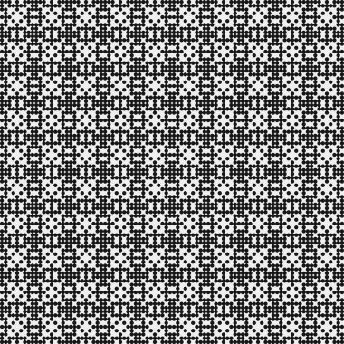 Beyaz arkaplanda siyah noktaların soyut desen süslemesi, üretken hesaplama sanatı çizimi, simetrik, geometrik, tek renkli arkaplan