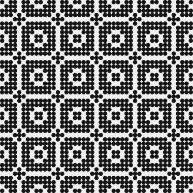 Beyaz arkaplanda siyah noktaların soyut desen süslemesi, üretken hesaplama sanatı çizimi, simetrik, geometrik, tek renkli arkaplan