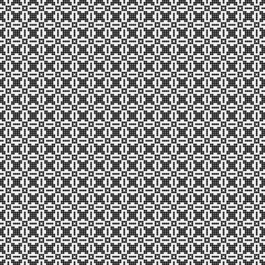 Siyah noktaların soyut desen süslemesi, daireler, beyaz arkaplanda, üretken hesaplama sanatı çizimi, simetrik, geometrik tek renkli arkaplan