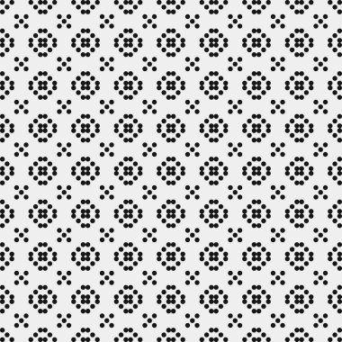 Siyah noktaların soyut desen süslemesi, daireler, beyaz arkaplanda, üretken hesaplama sanatı çizimi, simetrik, geometrik tek renkli arkaplan