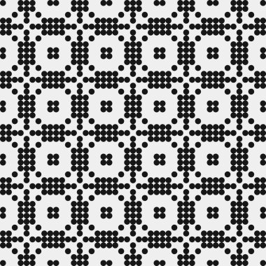 Beyaz arkaplanda siyah noktaların soyut desen süslemesi, üretken hesaplama sanatı çizimi, simetrik, geometrik, tek renkli arkaplan