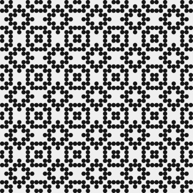 Beyaz arkaplanda siyah noktaların soyut desen süslemesi, üretken hesaplama sanatı çizimi, simetrik, geometrik, tek renkli arkaplan