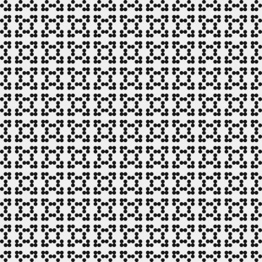 Siyah noktaların soyut desen süslemesi, daireler, beyaz arkaplanda, üretken hesaplama sanatı çizimi, simetrik, geometrik tek renkli arkaplan