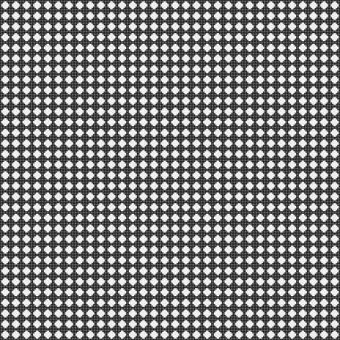 Siyah noktaların soyut desen süslemesi, daireler, beyaz arkaplanda, üretken hesaplama sanatı çizimi, simetrik, geometrik tek renkli arkaplan