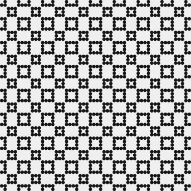 Siyah noktaların soyut desen süslemesi, daireler, beyaz arkaplanda, üretken hesaplama sanatı çizimi, simetrik, geometrik tek renkli arkaplan