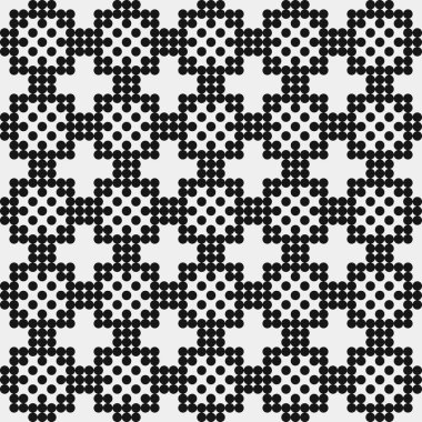 Beyaz arkaplanda siyah noktaların soyut desen süslemesi, üretken hesaplama sanatı çizimi, simetrik, geometrik, tek renkli arkaplan