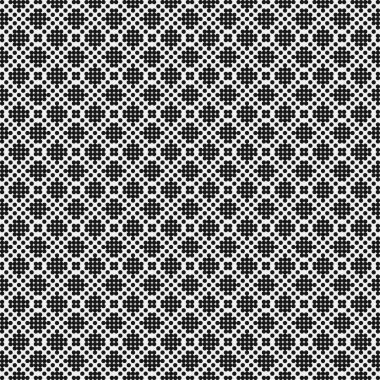 Siyah noktaların soyut desen süslemesi, daireler, beyaz arkaplanda, üretken hesaplama sanatı çizimi, simetrik, geometrik tek renkli arkaplan