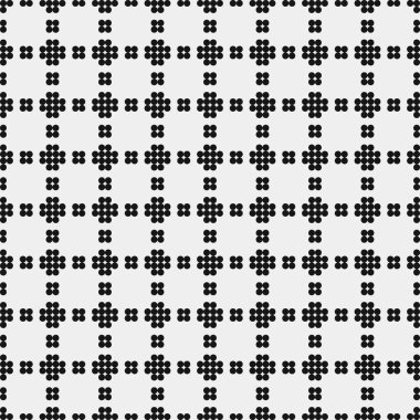 Siyah noktaların soyut desen süslemesi, daireler, beyaz arkaplanda, üretken hesaplama sanatı çizimi, simetrik, geometrik tek renkli arkaplan